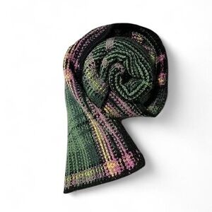 Vintage Y2K Max Mara Weekend Multicolor Plaid Intarsia Knit scarf black pink